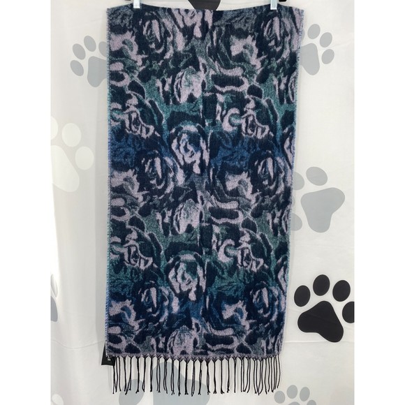Steve Madden NWT Rose Jacquard Scarf Tassels Fringe Raw Edge Blue Multi OS New - Picture 4 of 8
